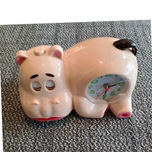 Vintage Pink Hippo Novelty Alarm Clock Animated Eyes Sleepy Hippopotamus Decor